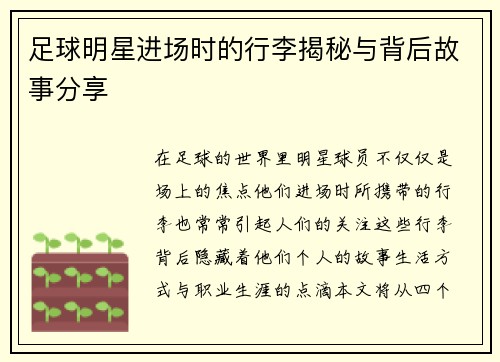 足球明星进场时的行李揭秘与背后故事分享